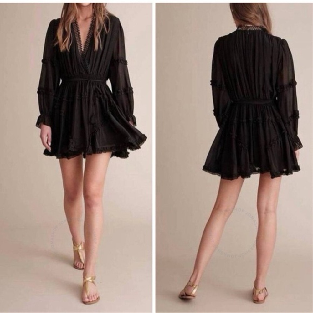 NWT Haute Hippie Lynne Smocked Waist Black Mini Dress